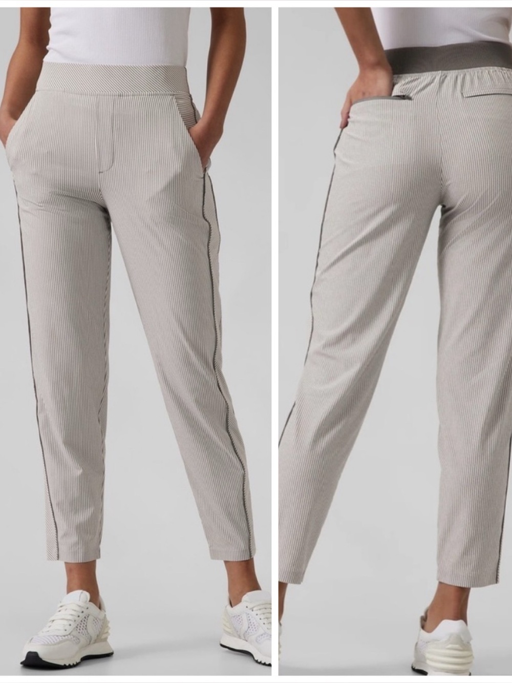 Athleta Brooklyn Pants City Stripe in White and Gray